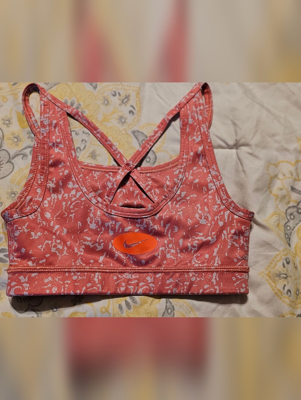 Nike Orange Coral Patterned Sports Bra with Swoosh